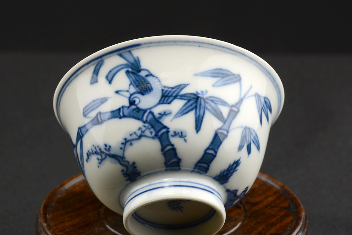Bambusz és madár porcelán teáscsésze 