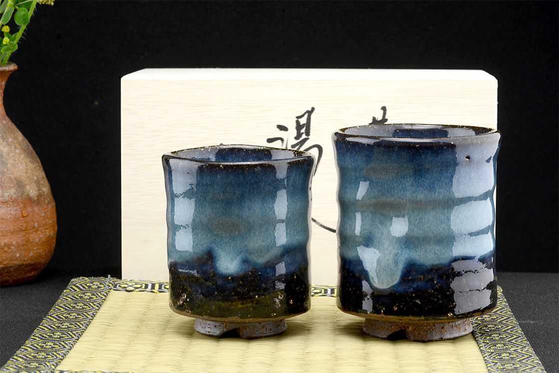 kobaltkék hagi japán teáskészlet