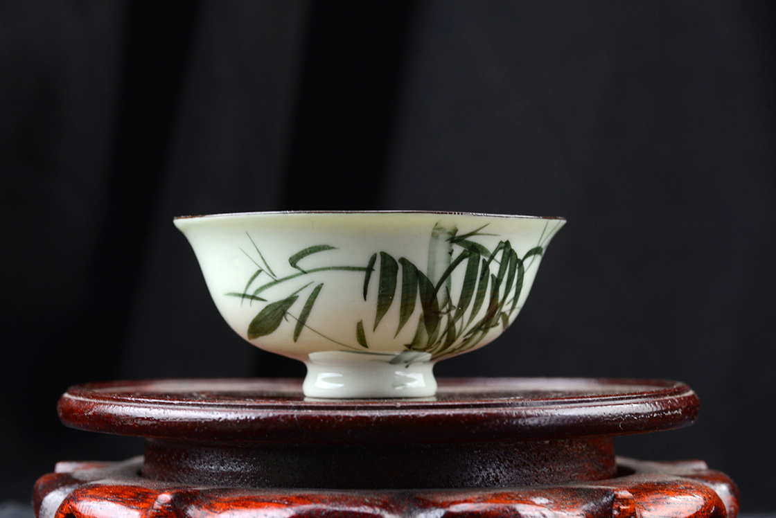 bambuszmintás porcelán teáscsésze