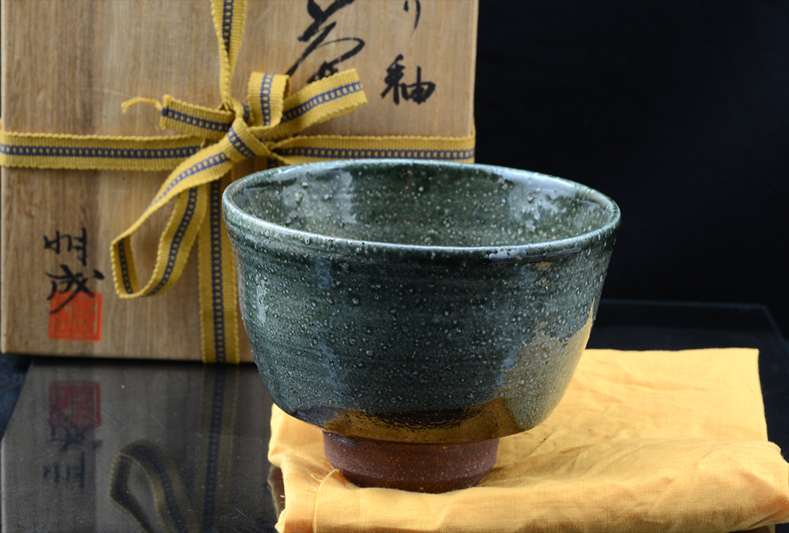 Fujimoto türkizzöld chawan matcha teáscsésze