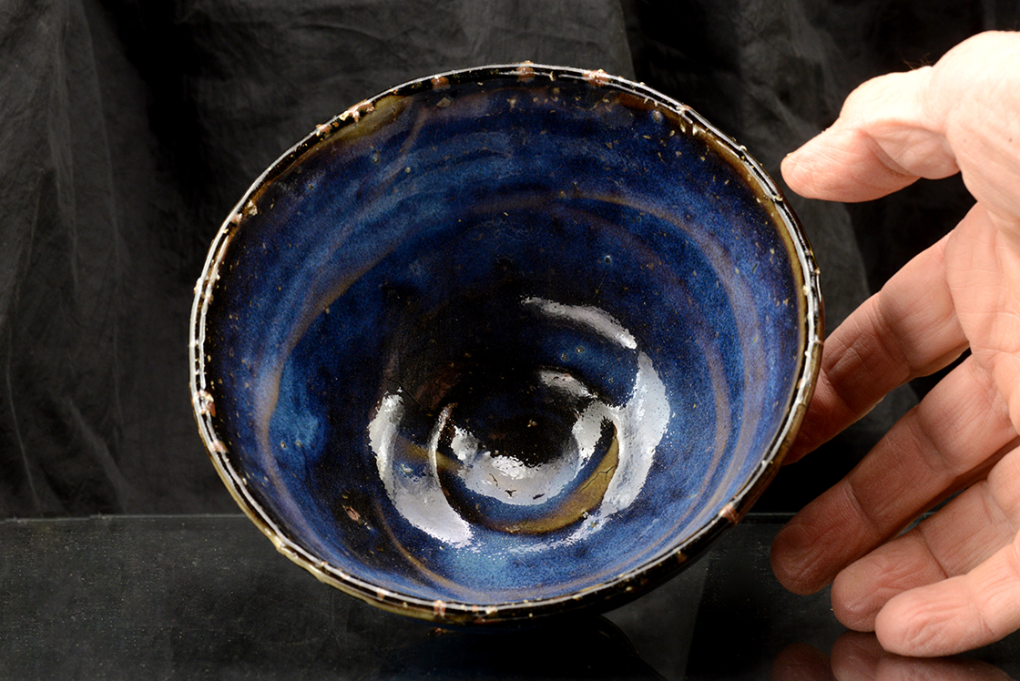 Yamane Seigan kék hagi chawan teáscsésze