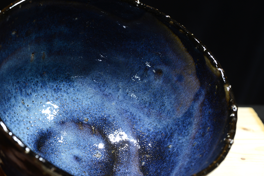 Yamane Seigan kék Hagi matcha teáscsésze