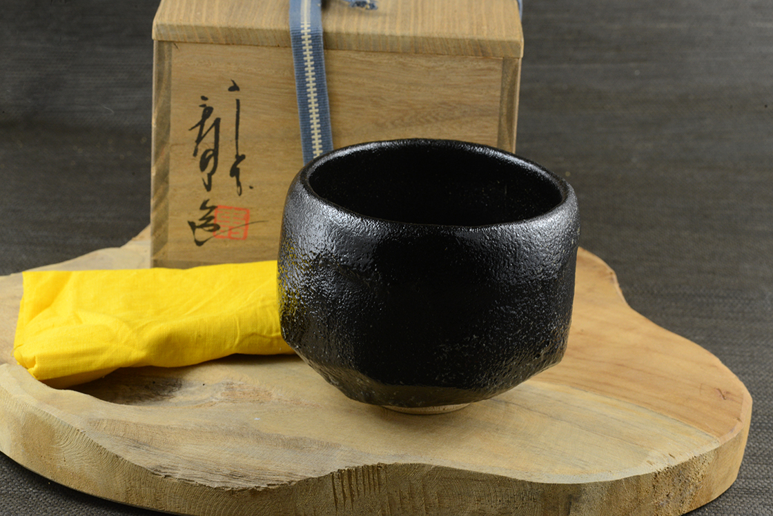 Kuro raku chawan japán matcha teáscsésze