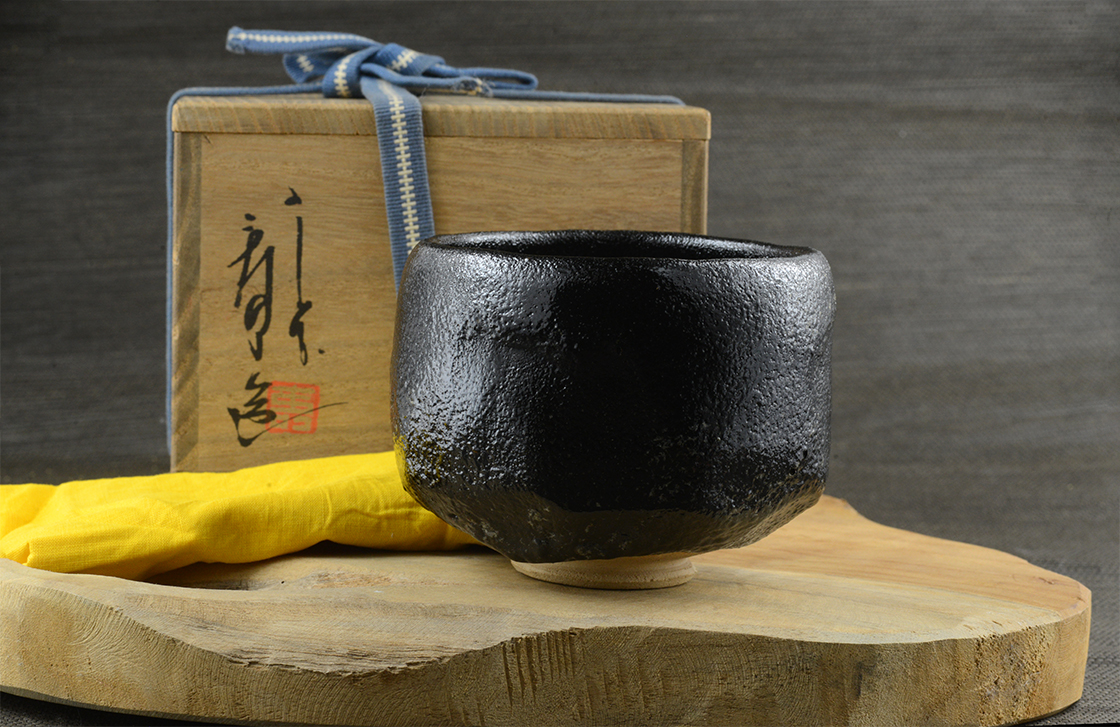Kuro raku chawan japán matcha teáscsésze
