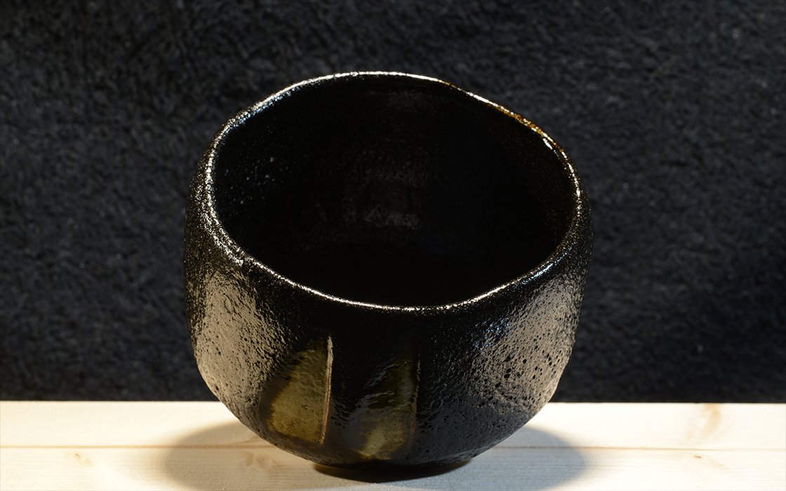 Vitorlák raku chawan, kuro raku chawan matcha teáscsésze