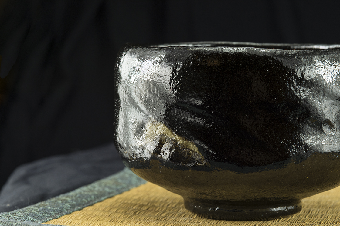 Fekete daitokuji zen raku chawan teáscsésze