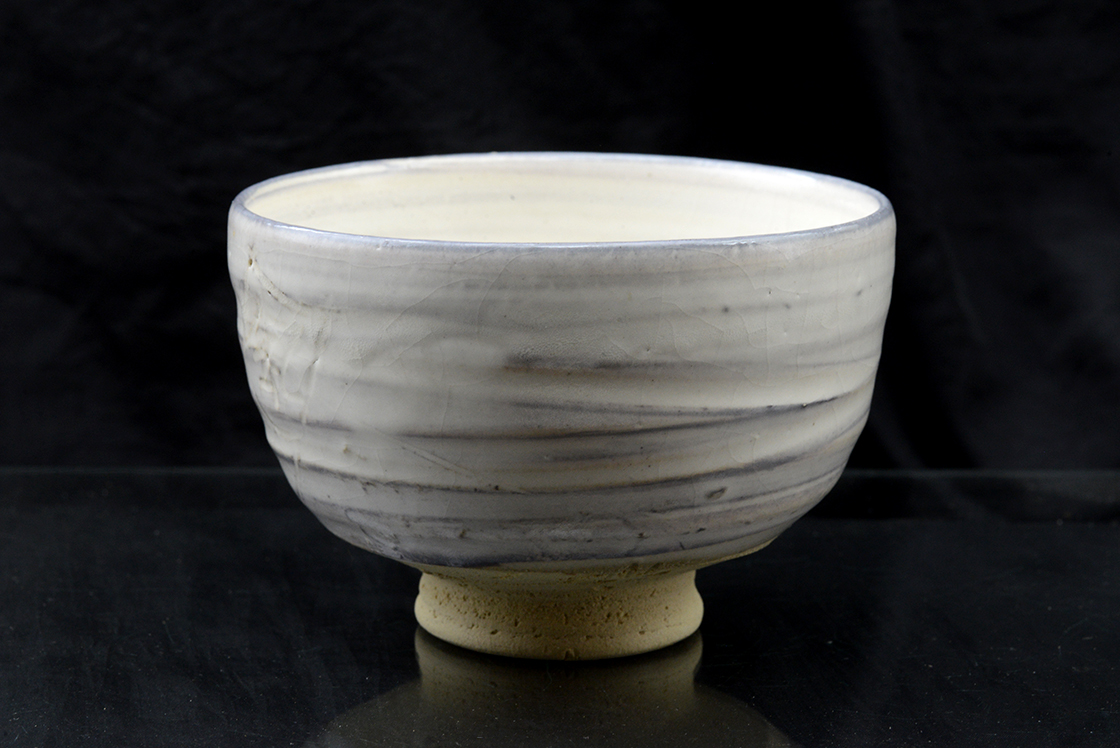 Fehér Shino chawan 谷口祥八 筒茶碗 Shohachi Taniguchi matcha teáscsésze