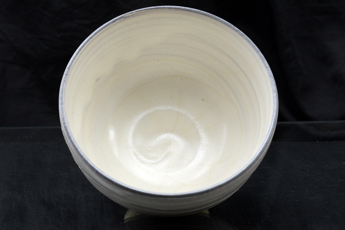 Fehér Shino chawan 谷口祥八 筒茶碗 Shohachi Taniguchi matcha teáscsésze