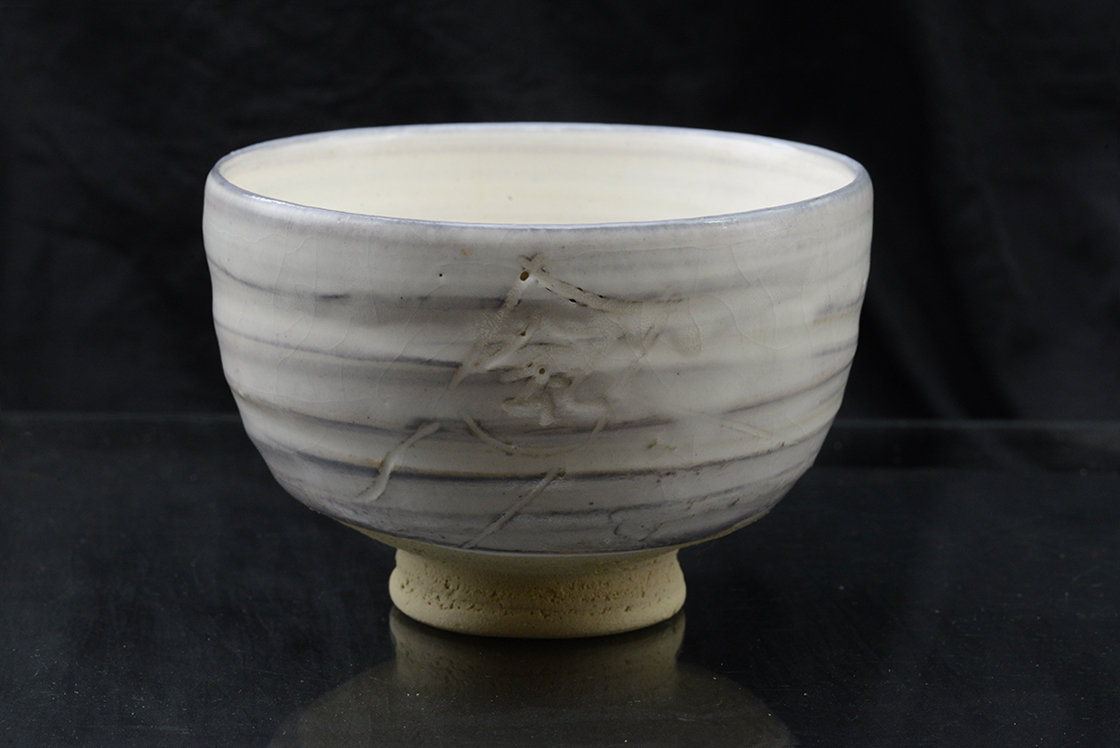 Fehér Shino chawan 谷口祥八 筒茶碗 Shohachi Taniguchi matcha teáscsésze