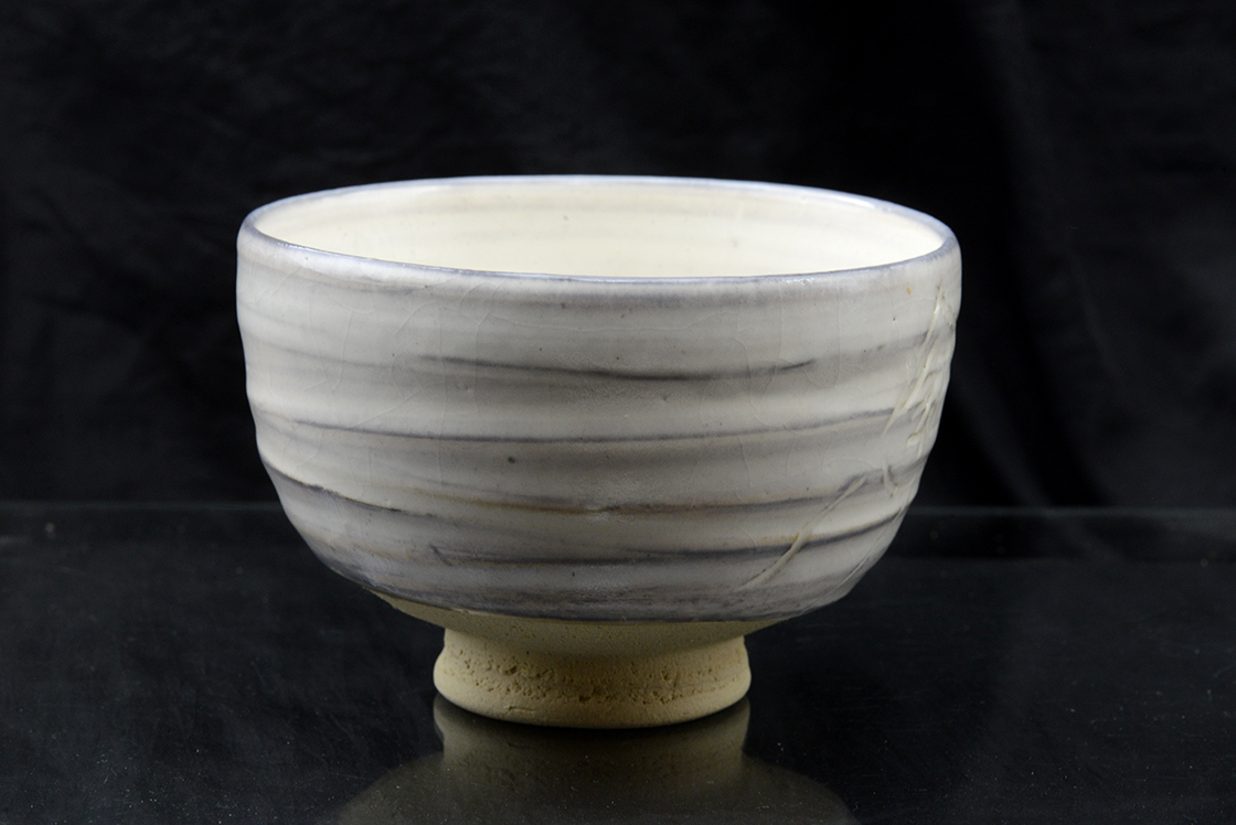 Fehér Shino chawan 谷口祥八 筒茶碗 Shohachi Taniguchi matcha teáscsésze