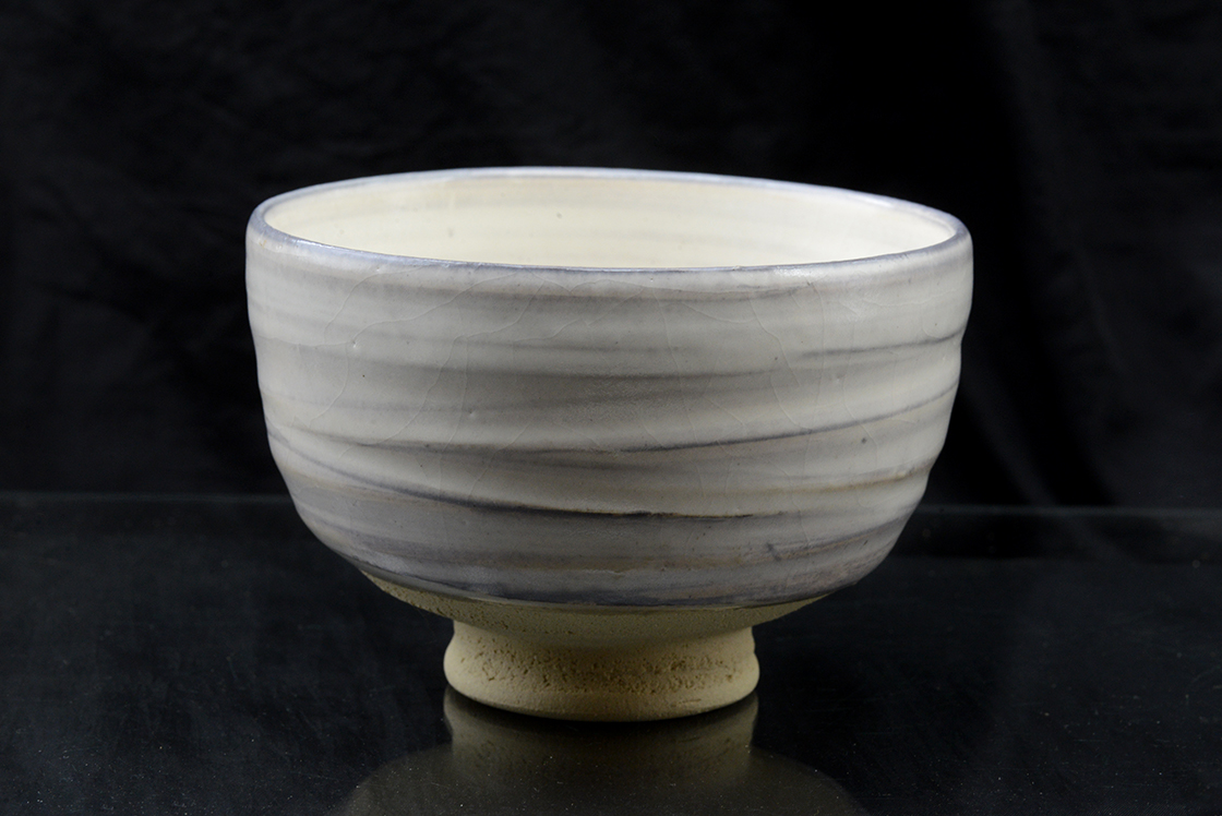 Fehér Shino chawan 谷口祥八 筒茶碗 Shohachi Taniguchi matcha teáscsésze