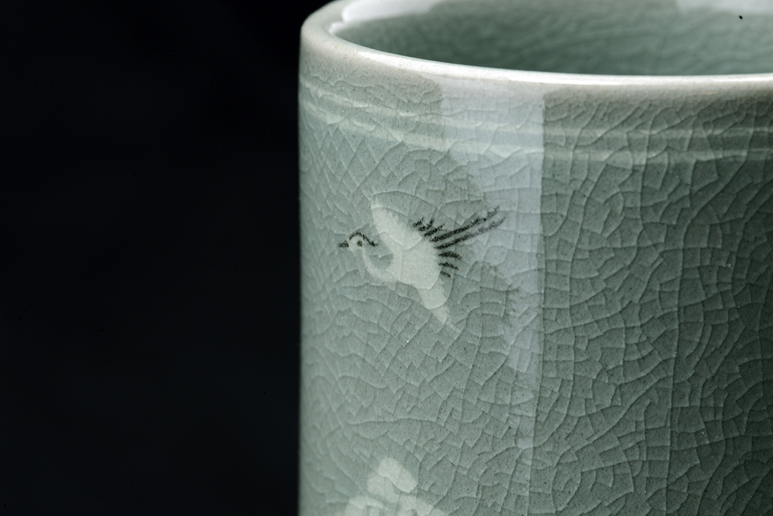 Koreai celadon teáscsésze pár Korean Living National Human Treasure, Yu Hegan celadon tea cup pair