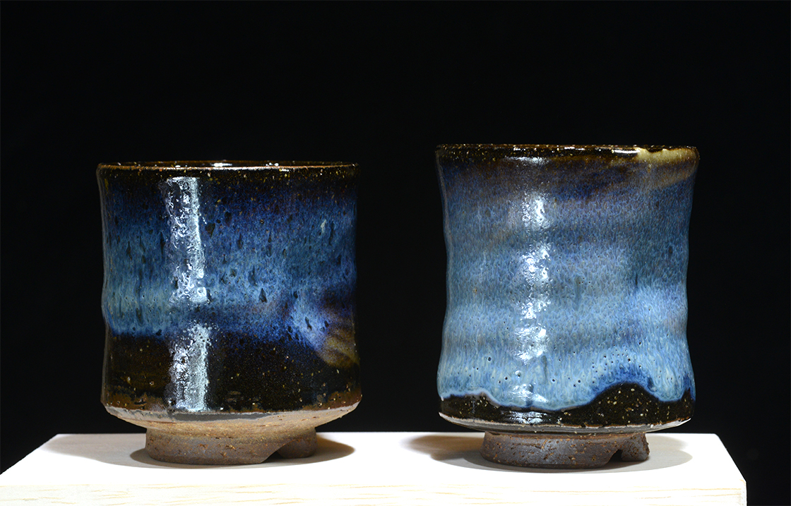 Yamane Seigan kék hagi japán teáscsésze pár