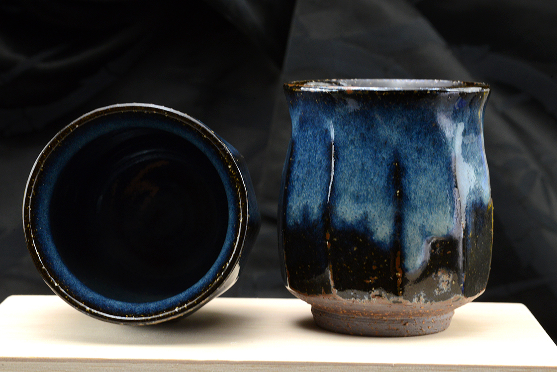 yamane seigan octagonal blue hagi japanese yunomi tea cup pair