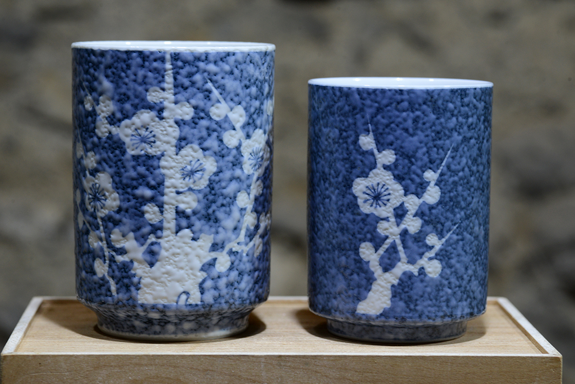 szilvavirág kyotói yunomi japán teáscsésze pár