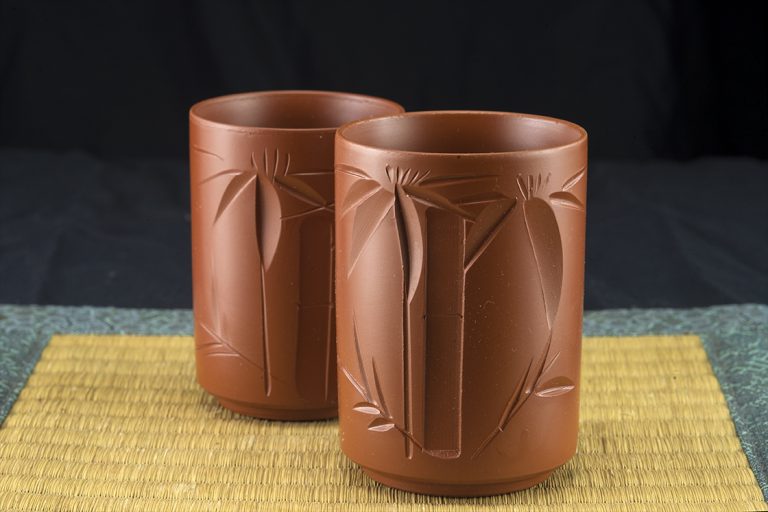 vörös bambusz yunomi teáscsésze pár